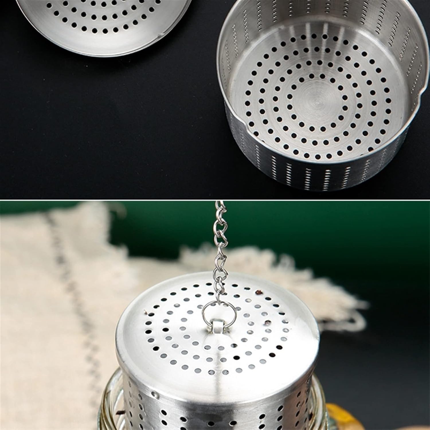 Tea Filters Stainless Steel Teapot Tea Infuser Strainer Cylindrical Tea Leak Spice Filter Seasoning Balls Hanging Chain Kitchen Accessories