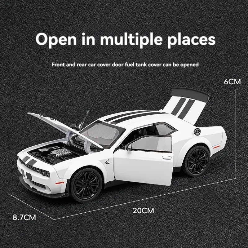 Image of 1:24 Scale Dodge Challenger SRT Toy Car | Metal Pullback Diecast Car for Kids with Openable Doors, Sound, Light Effects Toy for Car Enthusiasts (Color As Per Available),black