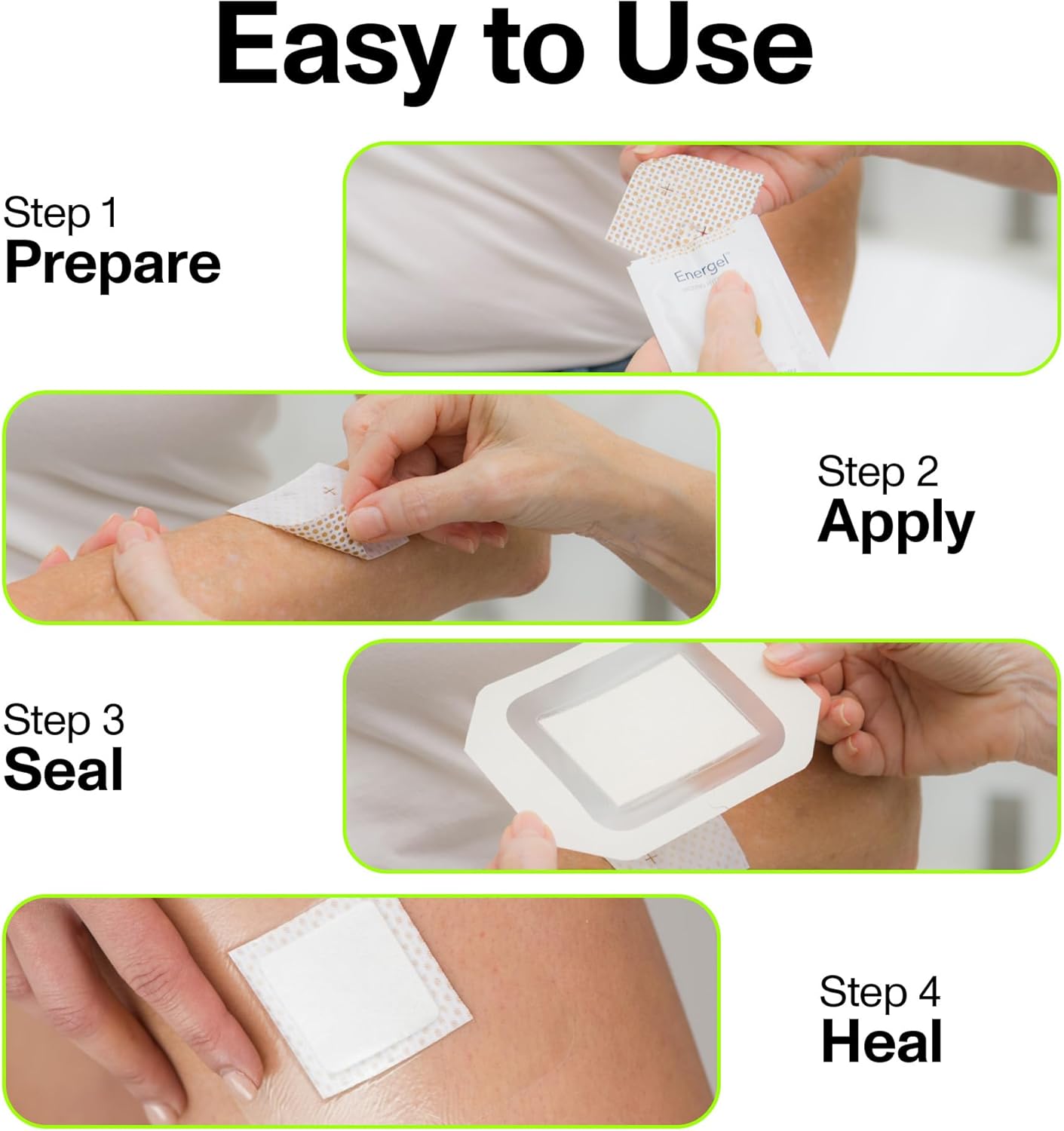 PowerHeal Bioelectric Bandage Kit for Wound Care & Healing – Single Layer No Adhesive Includes Wound Hydrogel, Can Be Cut to Fit – for Cuts, Abrasions, Blisters, Burns – 4-Pack, 2” x 2”
