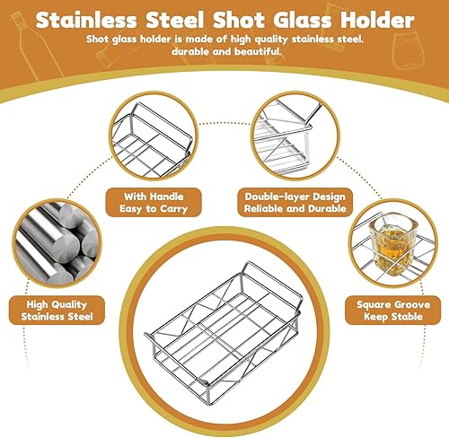 Miniatura 4 de LELE LIFE 6 vasos de chupito con soporte de acero inoxidable, juego de vasos de chupito cuadrado de 2 onzas, vasos de tequila, regalos geniales de