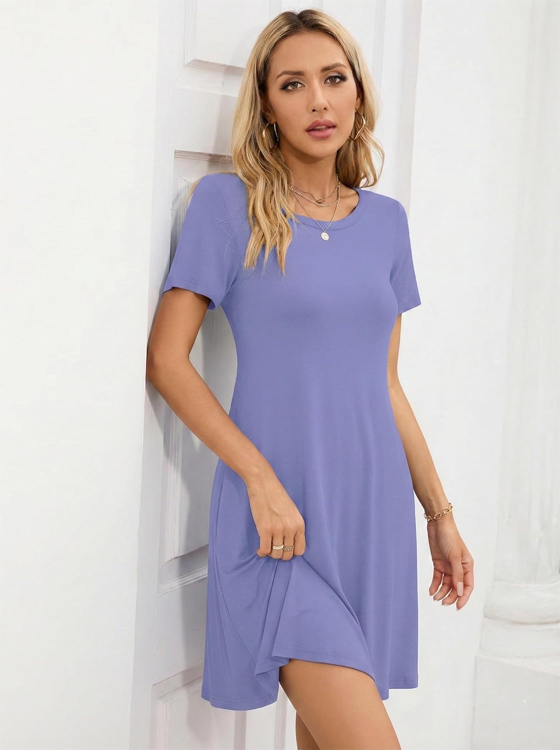 KORSIS Summer Women's Dress Casual T-Shirt Short Sleeve Dresses Swing Flowy Beach Vacation WORKSundress with Pockets - Image 4