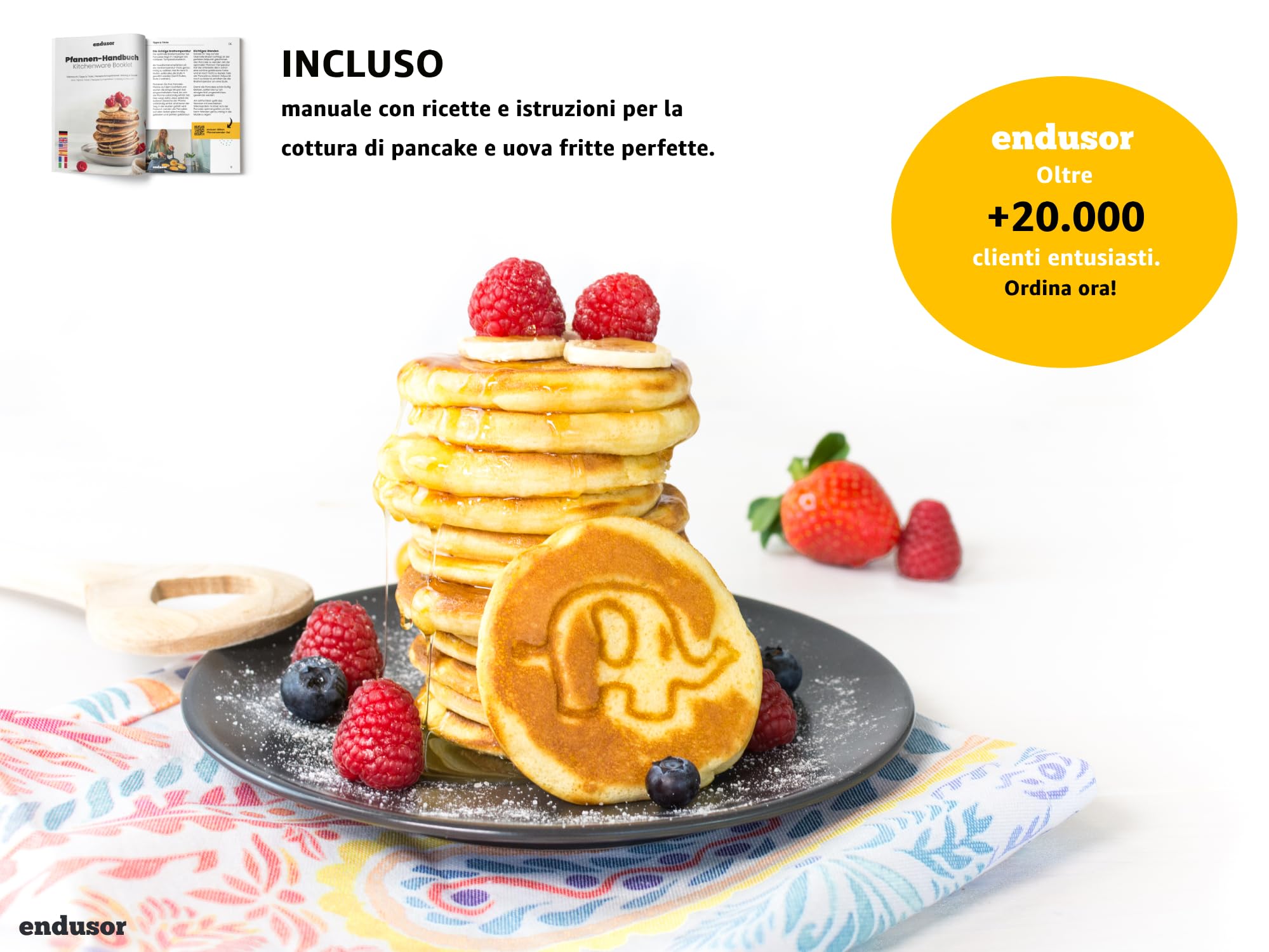 Padella Per Pancake Con Faccine Endusor - Ø26cm, Antiaderente, Per Induzione, Con 4 Stampi Smiley - Foto 9