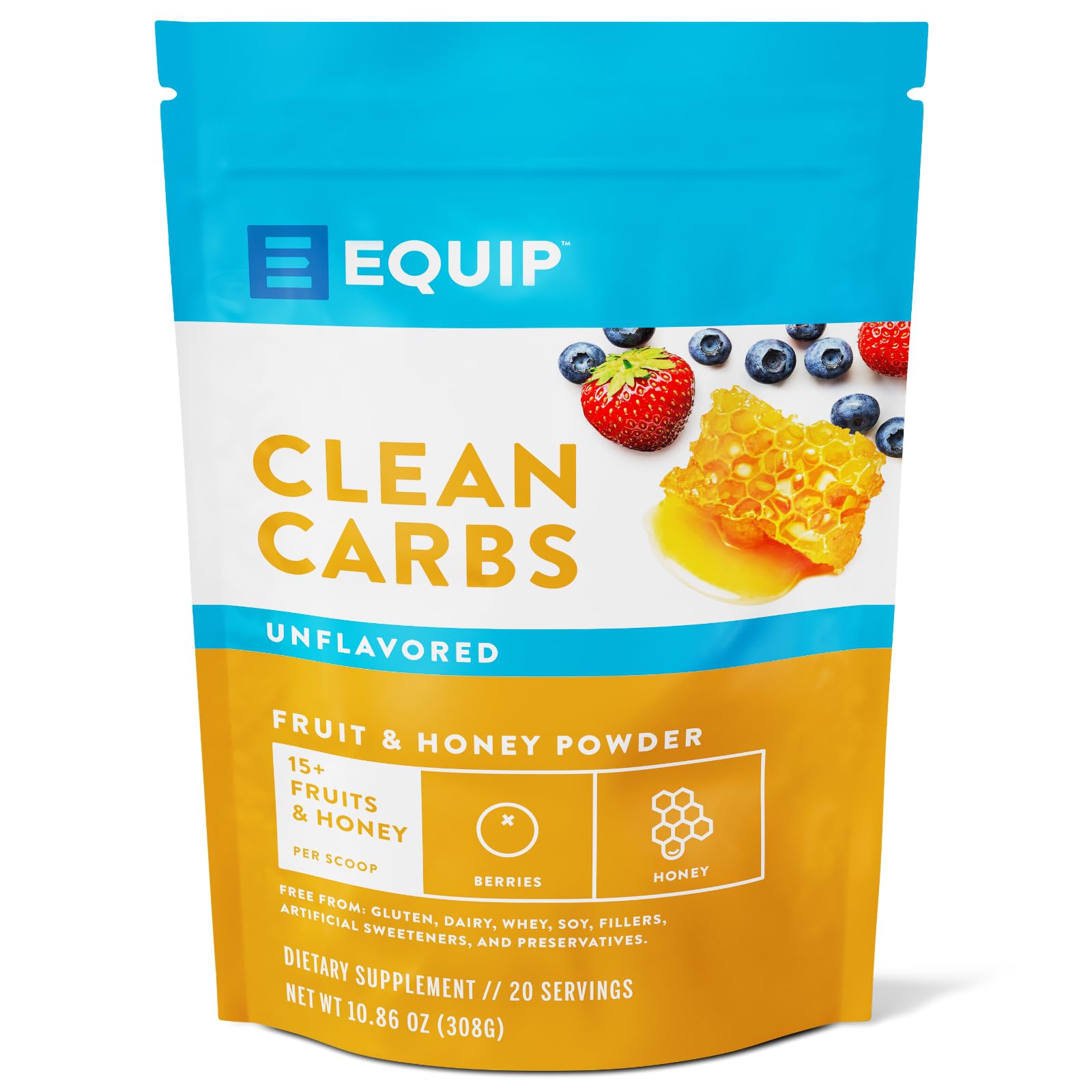 Equip Foods Clean Carbs | 15+ Fruits and Honey Superfood Powder | Post Workout Recovery Powder | Antioxidants, Carbohydrate Supplement | Immune Support Carb Cleaner | 20 Servings, Unflavored
