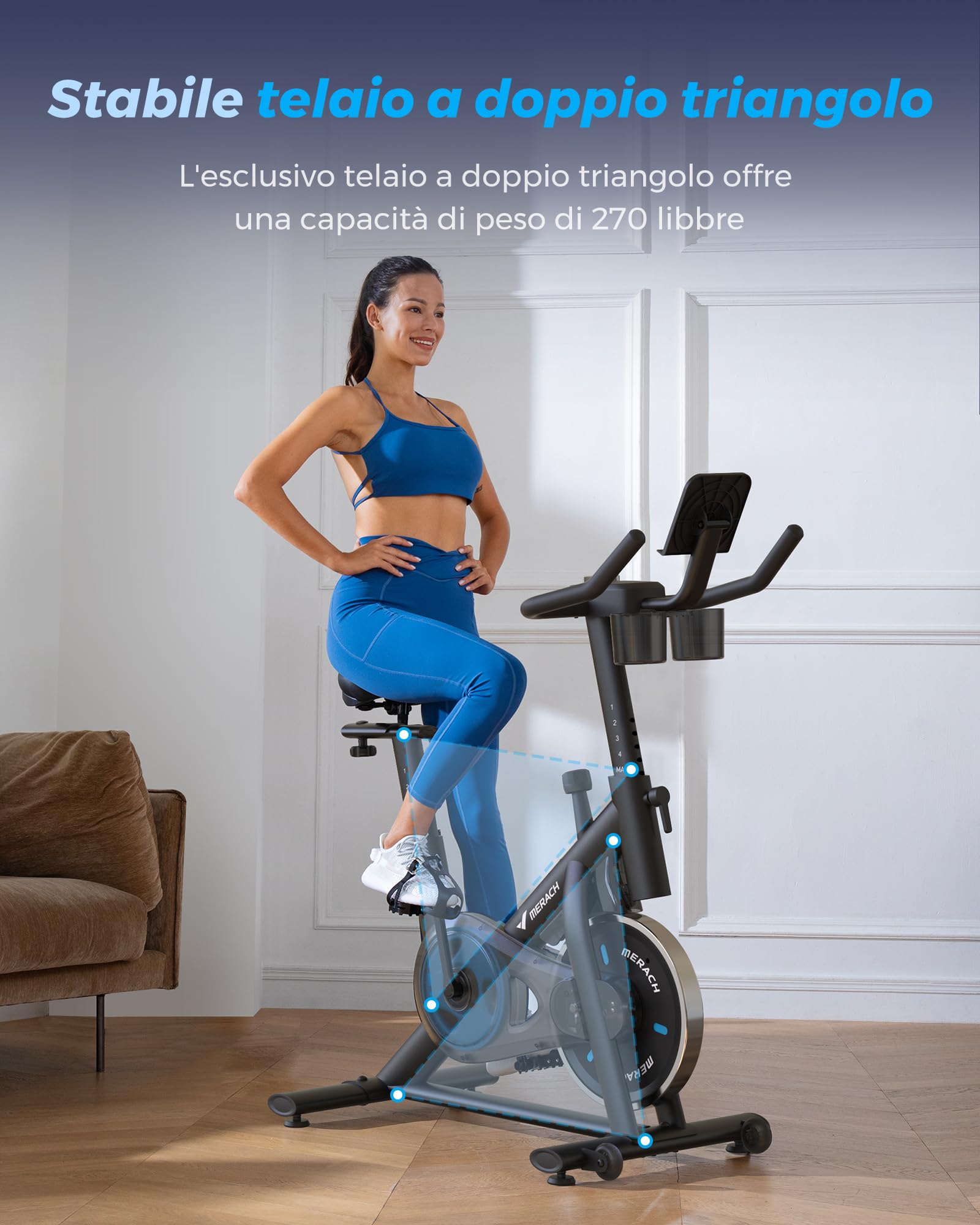 MERACH Cyclette da Casa, Silenziosa Cyclette Professionale con Resistenza Regolabile, Schermo LCD, Sedile Comodo e Grande, App Proprietaria, Ideale per Aerobica Domestica, Capacità di Carico di 122 KG