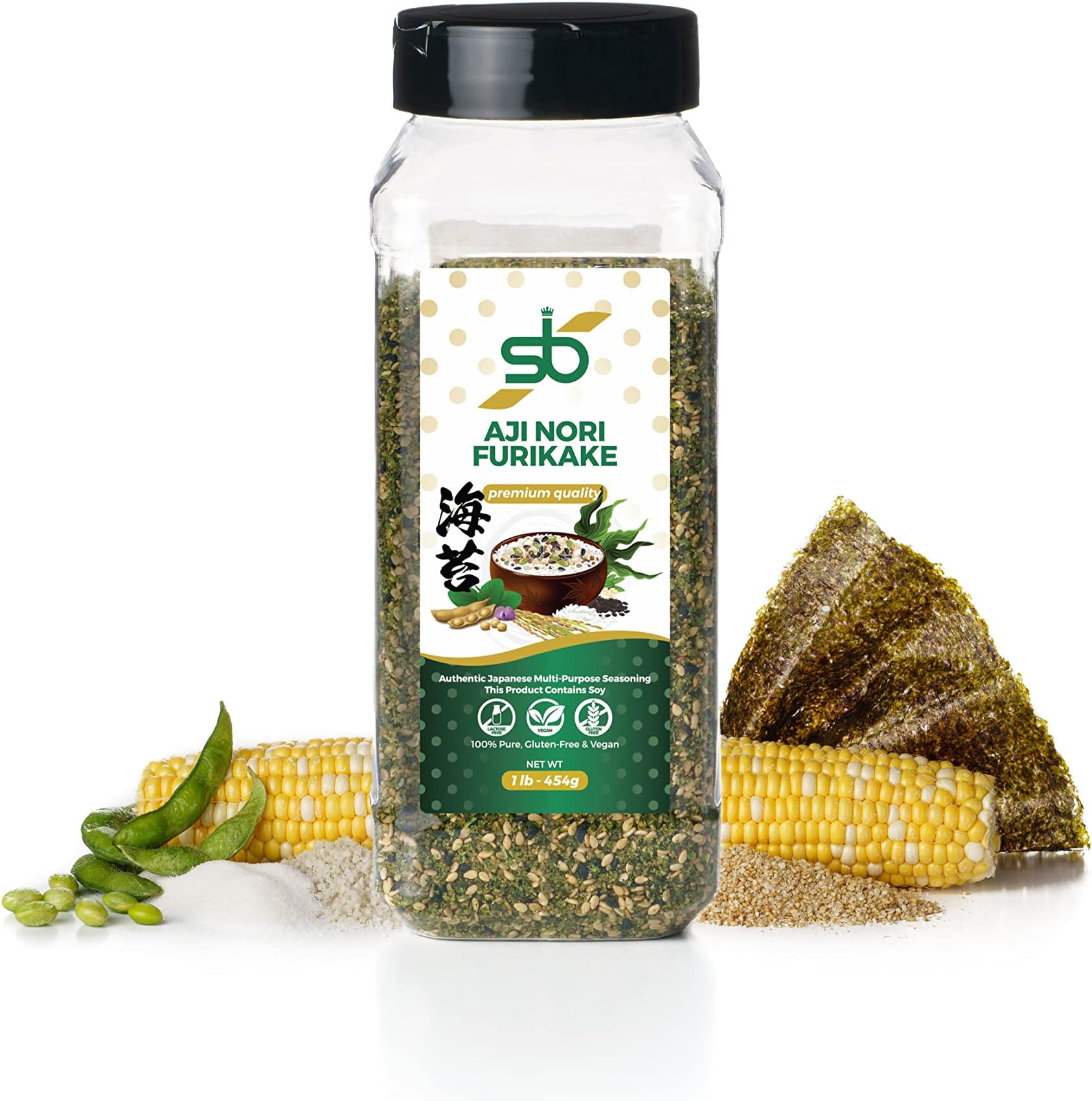 S-B SPICES Aji Nori Furikake Seasoning (1lb/454g) Authentic Japanese Seasoning for Rice Vegetables, French Fries, Salmon and More Traditional Japanese Rice Seasoning Gluten Free and Vegan