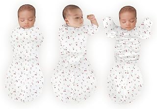 SwaddleDesigns Organic 6-Way Omni Swaddle Sack Arms Up Sleeves Newborn Swaddle, Hip Healthy, Improves Sleep, Small 0-3M 6-14lbs Watercolor Little Cherries