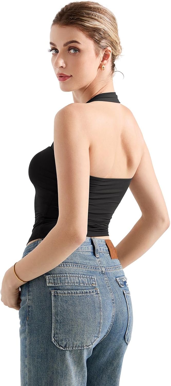 SUUKSESS Women Double Lined Halter Going Out Tops Open Back Basic Cami Tank Tops - Image 2