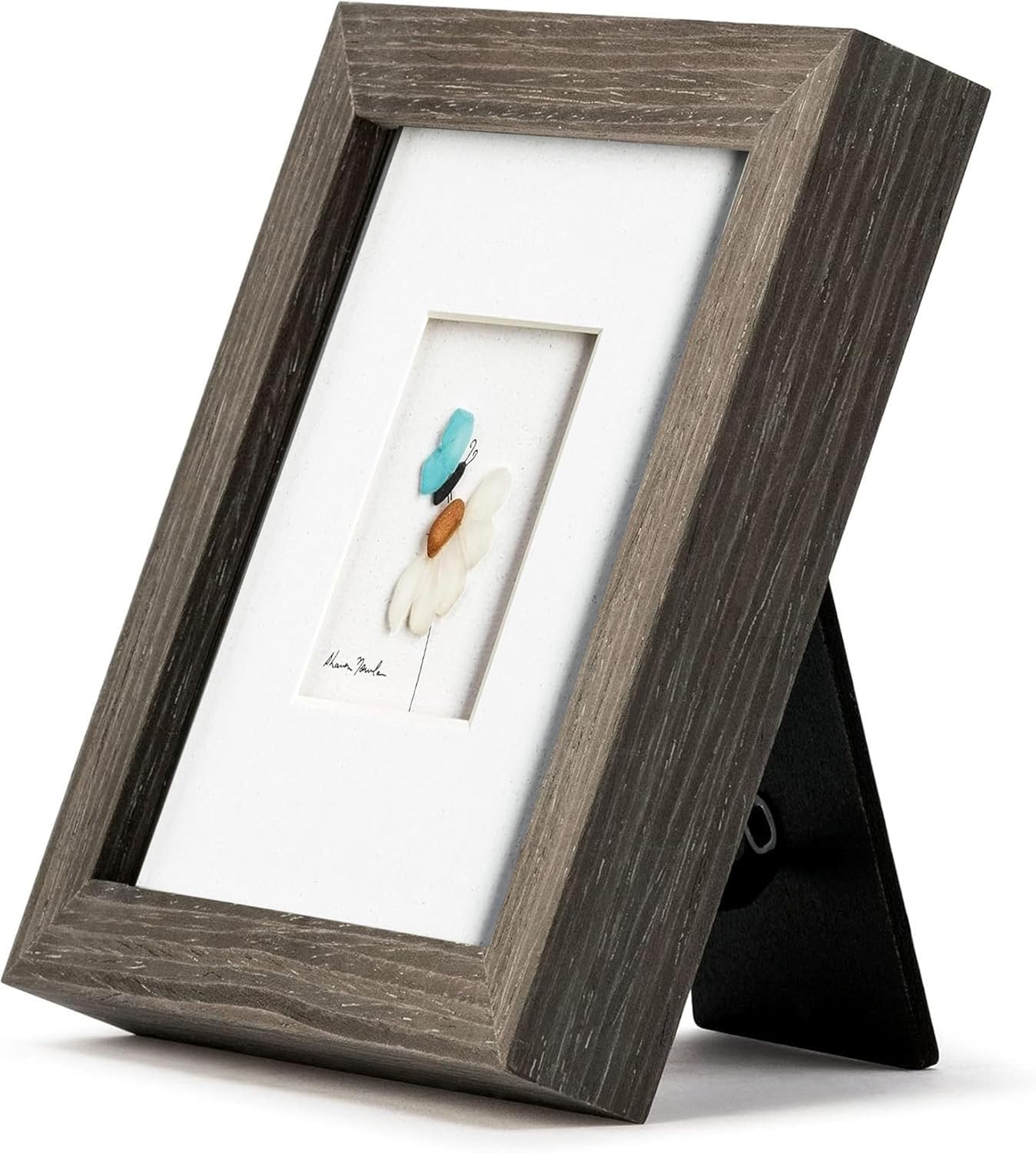 DEMDACO Sharon Nowlan Place To Land Blue and White 6 x 6 Inch Stone and Glass Framed Tabletop or Wall Art