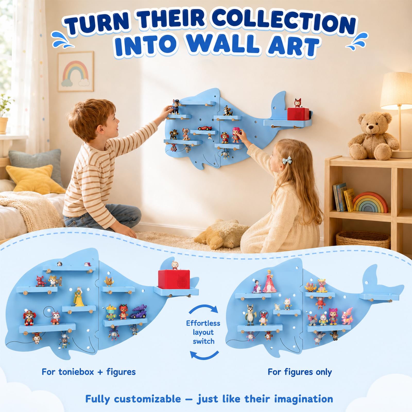 Étagère Tonie Dauphin Bleu, étagère murale pour Toniebox et Figurines