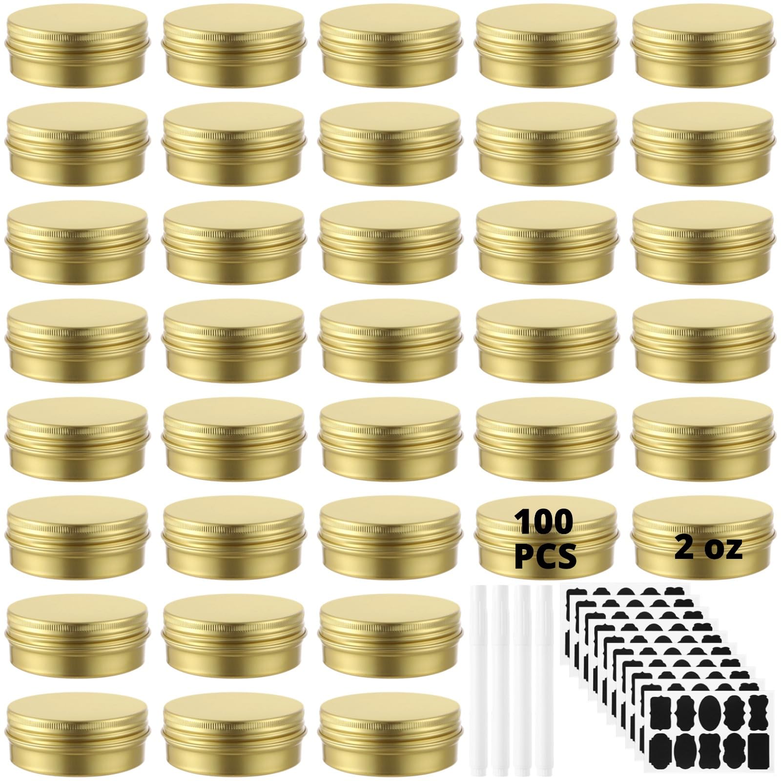 100 szt. aluminiowych puszek, 60 ml, metalowe okrągłe puszki z zakręcaną pokrywką, słoiki do wielokrotnego napełniania, do balsamów, mas, przypraw i koralików, 100 szt