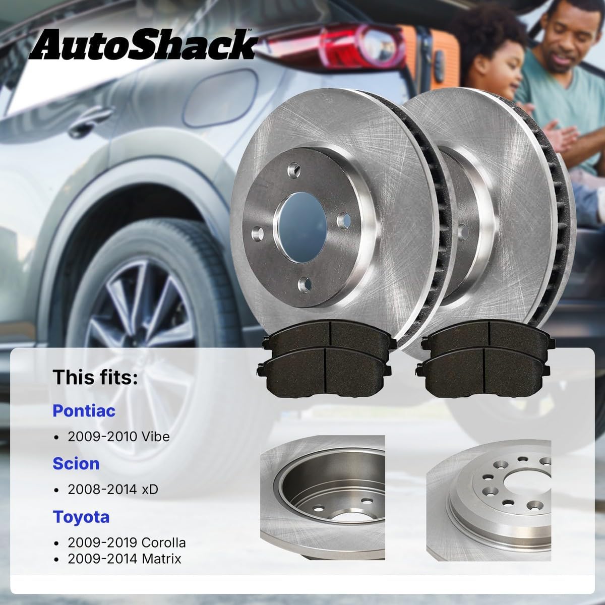 AutoShack Front Vented Brake Rotors + Premium Ceramic Pads 6-PC Brake Kit Replacement for 2009-2019 Toyota Corolla 2008-2014 Scion xD 2009-2014 Toyota Matrix 2009-2010 Pontiac Vibe 10.83" (275 mm)