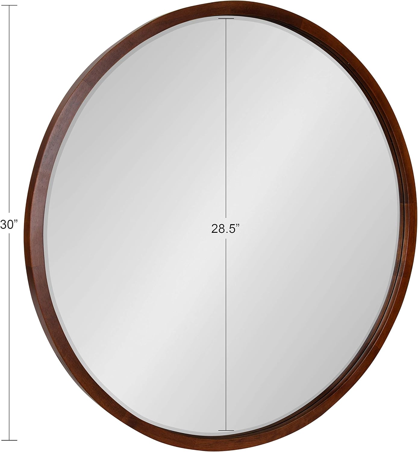 Kate and Laurel McLean Mid-Century Wood Framed Wall Mirror, 30 inch Diameter, Walnut Brown, Decorative Modern Round Mirror