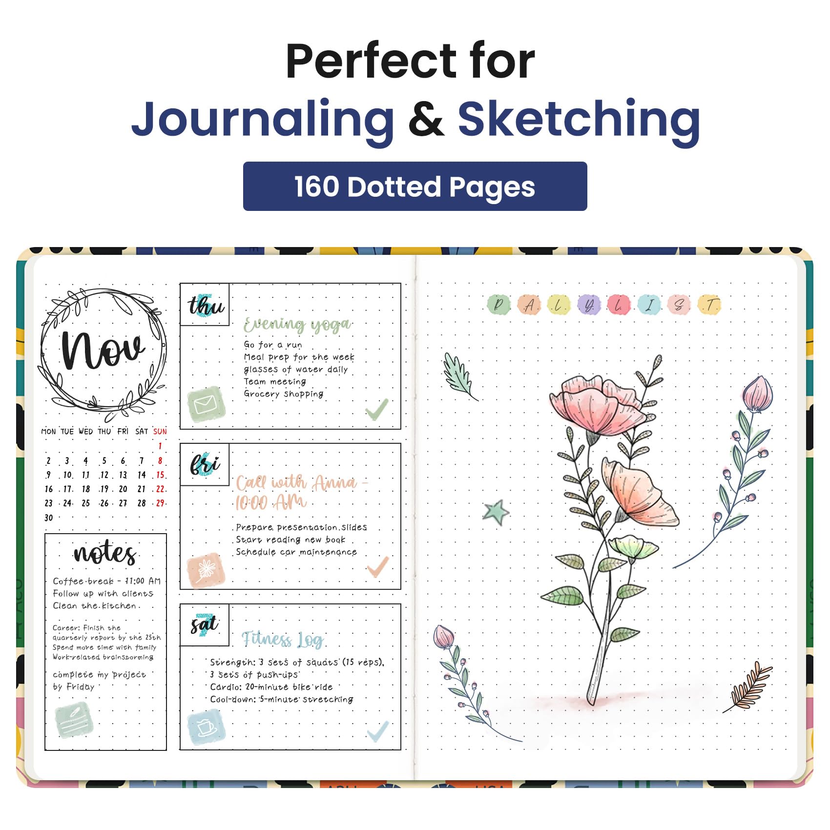 Bullet Dotted Journal Notizbuch für Damen & Herren, hübsches süßes Hardcover-Leder-Tagebuch zum Schreiben, A5 Bullet Journaling Notizbuch für Arbeit & Skizzieren, perfekt für Büro, Schule, Heimbedarf