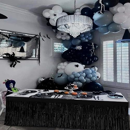 Miniatura 5 de Paquete de 2 faldas de mesa de oropel con flecos metálicos de 29.5 x 108 pulgadas para mesas rectangulares, falda de mesa de fiesta para bodas,