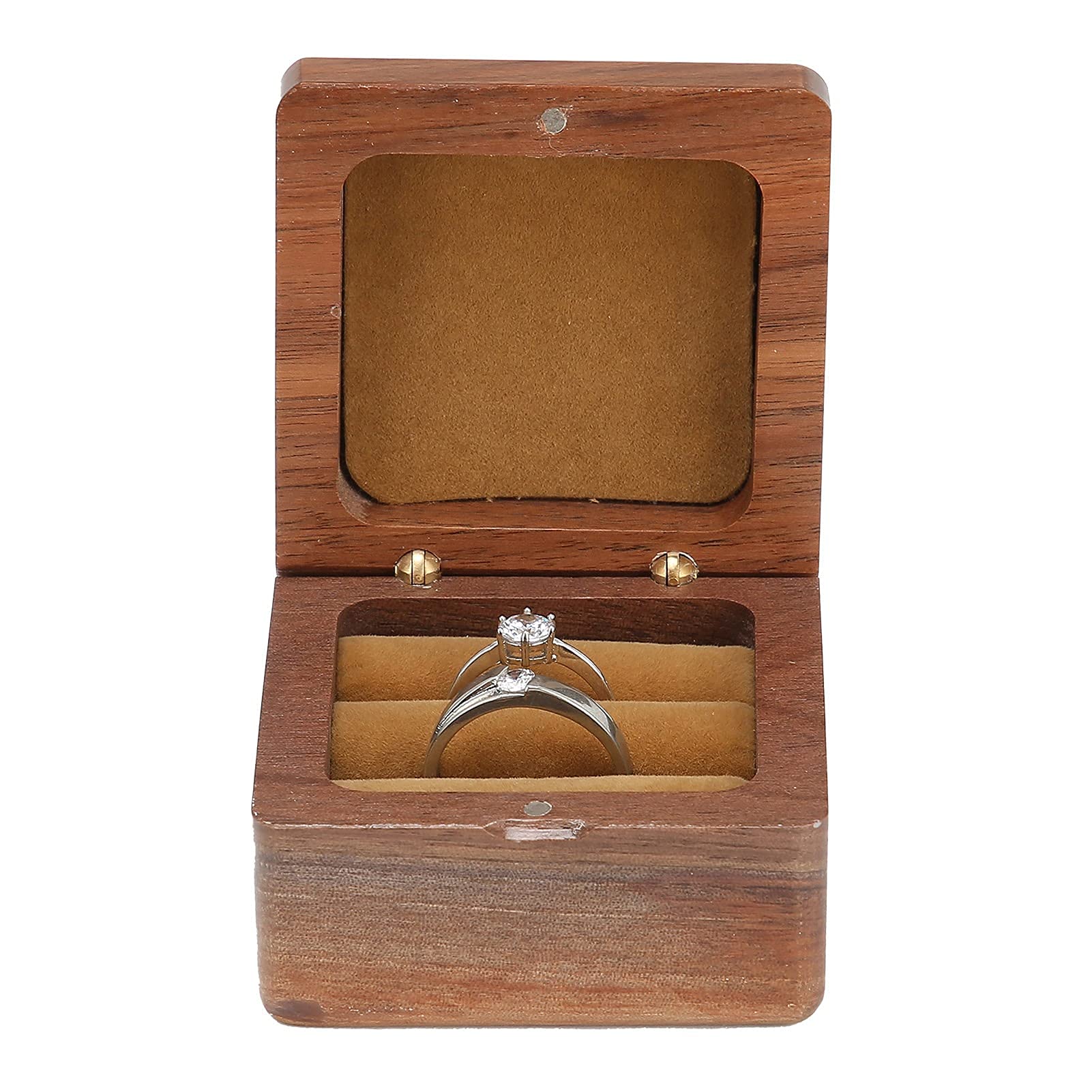 Handmade Wooden Jewelry Box - Vintage Rustic Ring Box For Engagement, Wedding, Or Gift Giving (Peach Wood, 2.4x2.4x1.6 In) - View #8