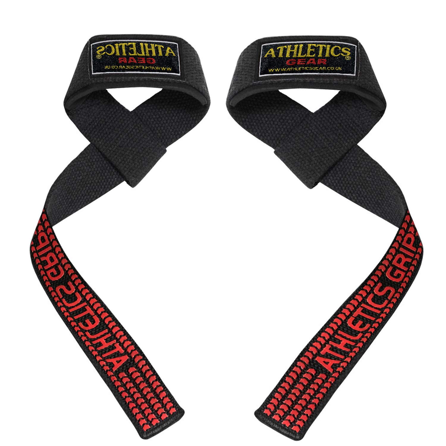 Heavy Duty PRO Weight Lifting Hooks Straps (Pair) - Weightlifting Gloves for Power Lifting Deadlifts Wrist Wrap Support Workout (Grip Straps (Red))