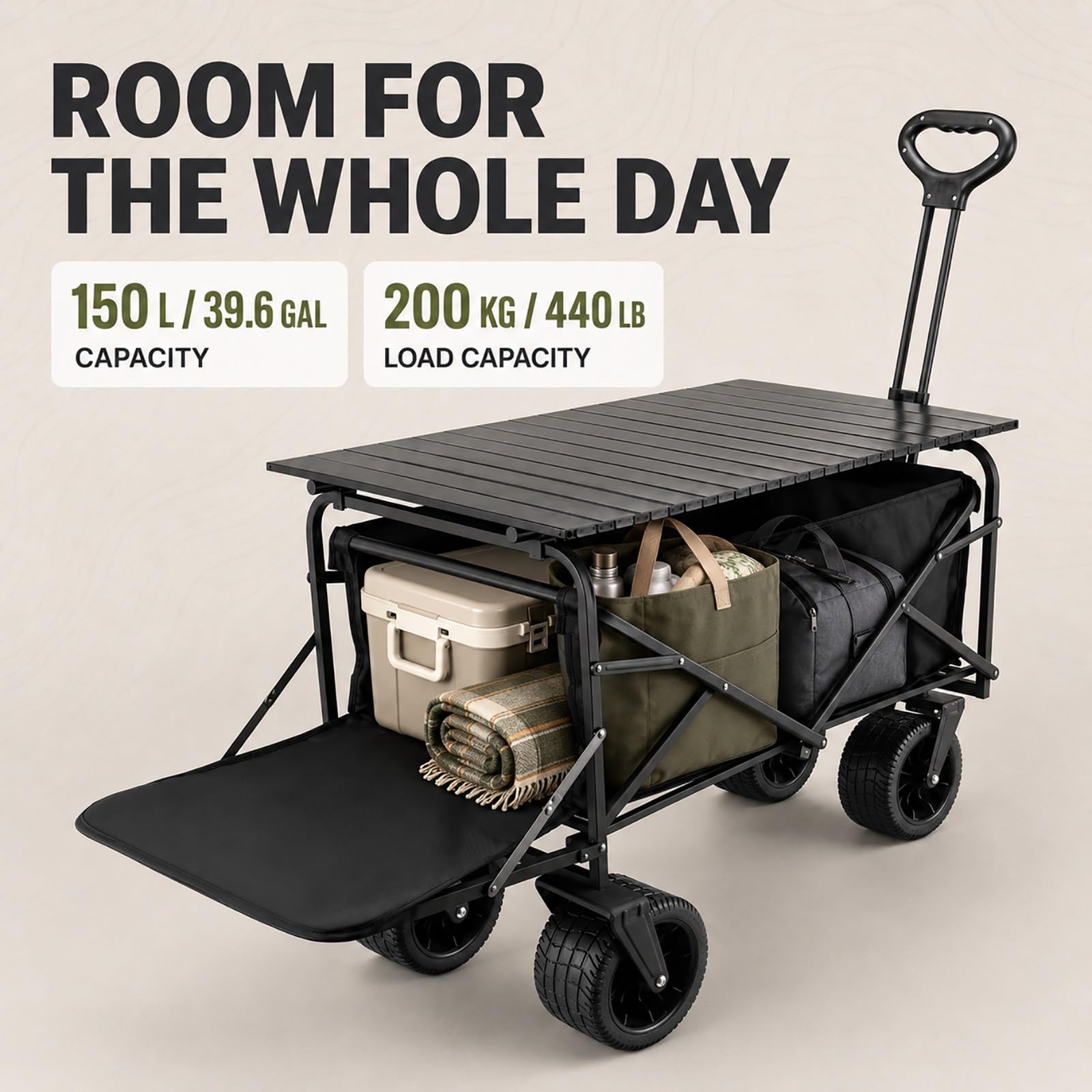 Carrello Pieghevole da Esterno con Tavolo Arrotolabile
