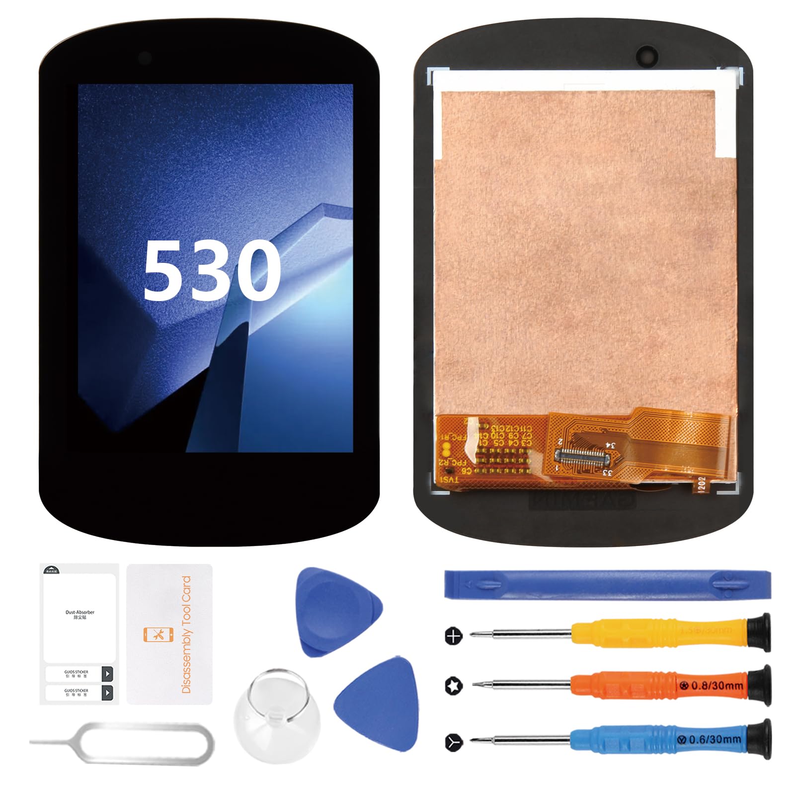 AGCUT - Pantalla de repuesto para Garmin Edge 530 pantalla LCD para Edge 530 LCD pantalla táctil reemplazo completo Asamblea con kit de reparación (negro, no para Edge 520)