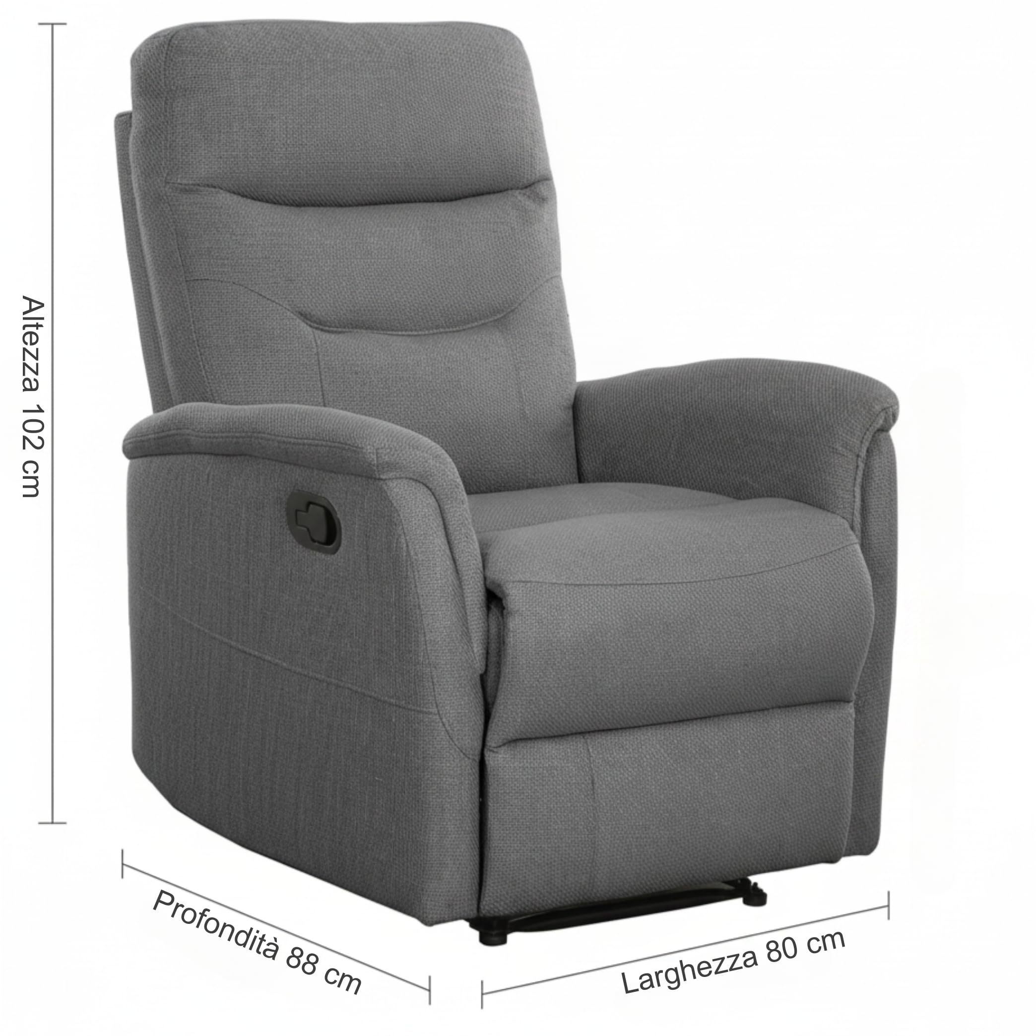 Cribel Poltrona Relax Manuale Giuditta in Tessuto con Leva Laterale | Schienale Alto e Poggiapiedi Reclinabile | Comfort e Design Moderno per Casa Fumo