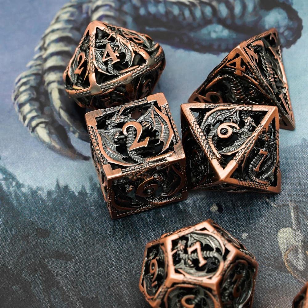 Würfel Hohlmetallwürfel, Fliegender Drache D & D. Würfel 7 Stück DND. Würfel, polyedrale Würfel-Set, for Rollenspiel Spiel MTG Pfadfinder Gezinkte Würfel (Size : Red)