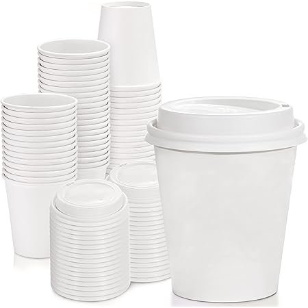 Amazon.com: NYHI 10 oz. White Paper Disposable Cups With Black Lids ...