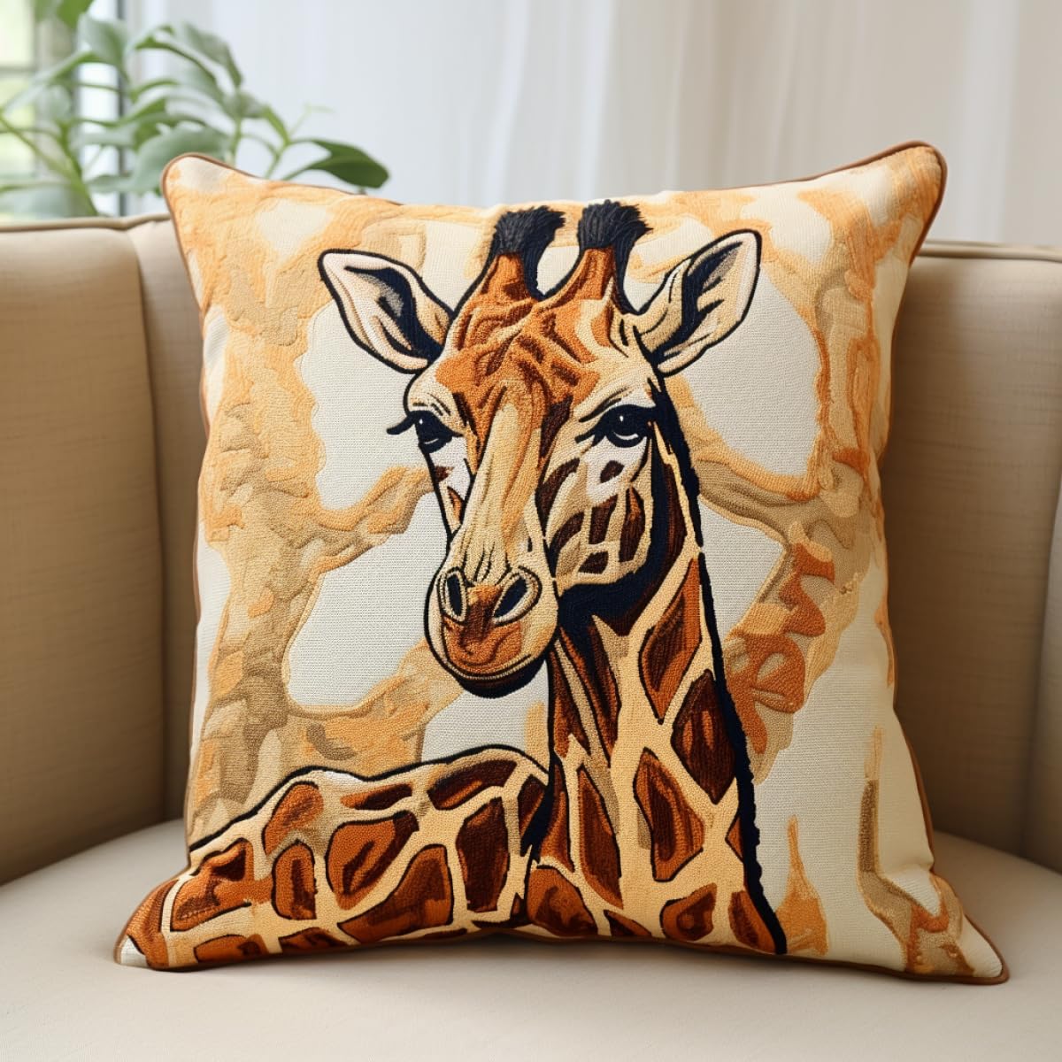 Taxpy DIY Latch Hook Kits Giraffe Portrait Latch Hook Cushion Kit Beginners Adults Teenager Gift Embroidery Home Decoration 17x17in