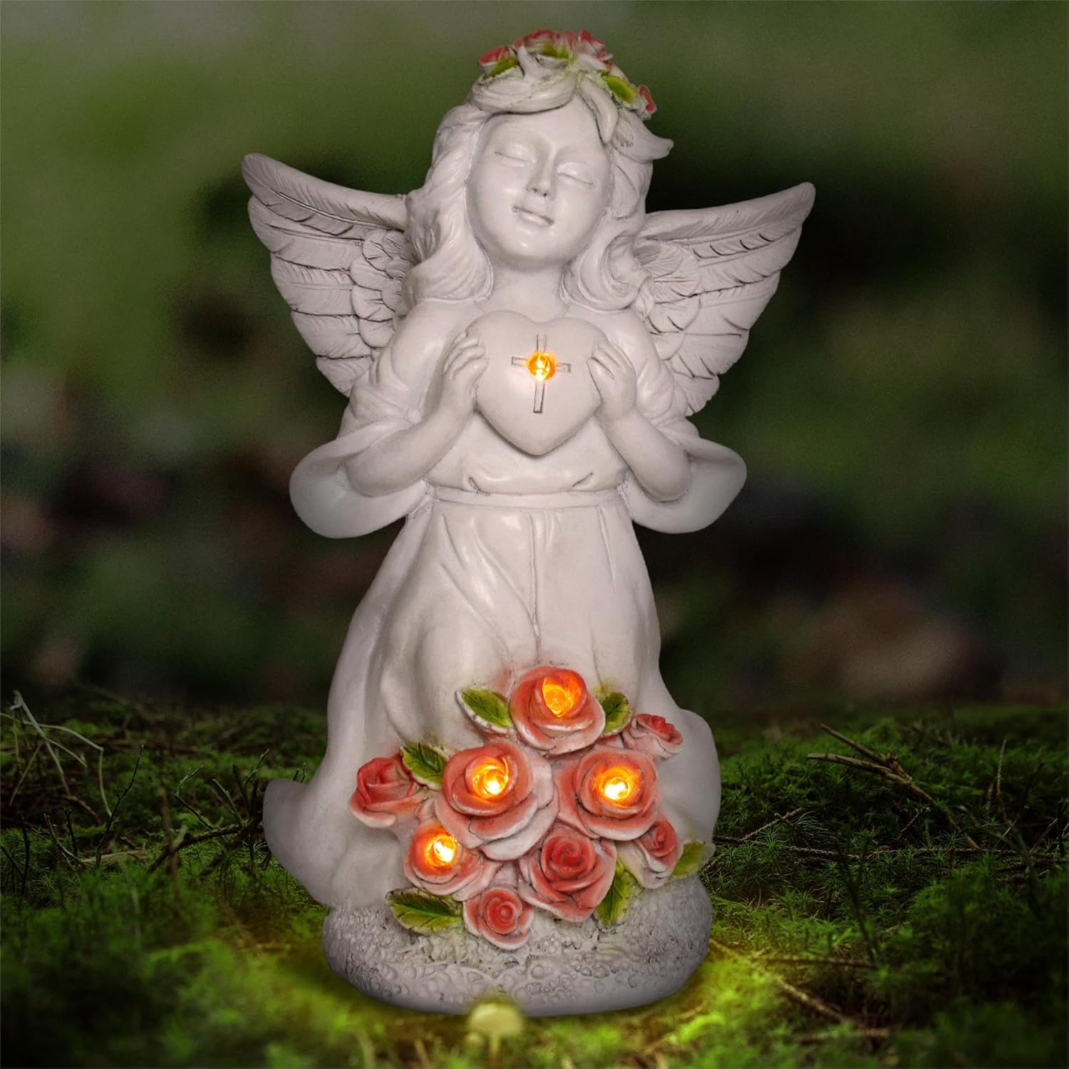 Solar Angel for Ouside Garden Statues, Solar Garden Angel Figurines Decorations Outdoor, Angel Gifts for Housewarming Birthday Thanksgiving Memorials, Resin, 8.7" Tall