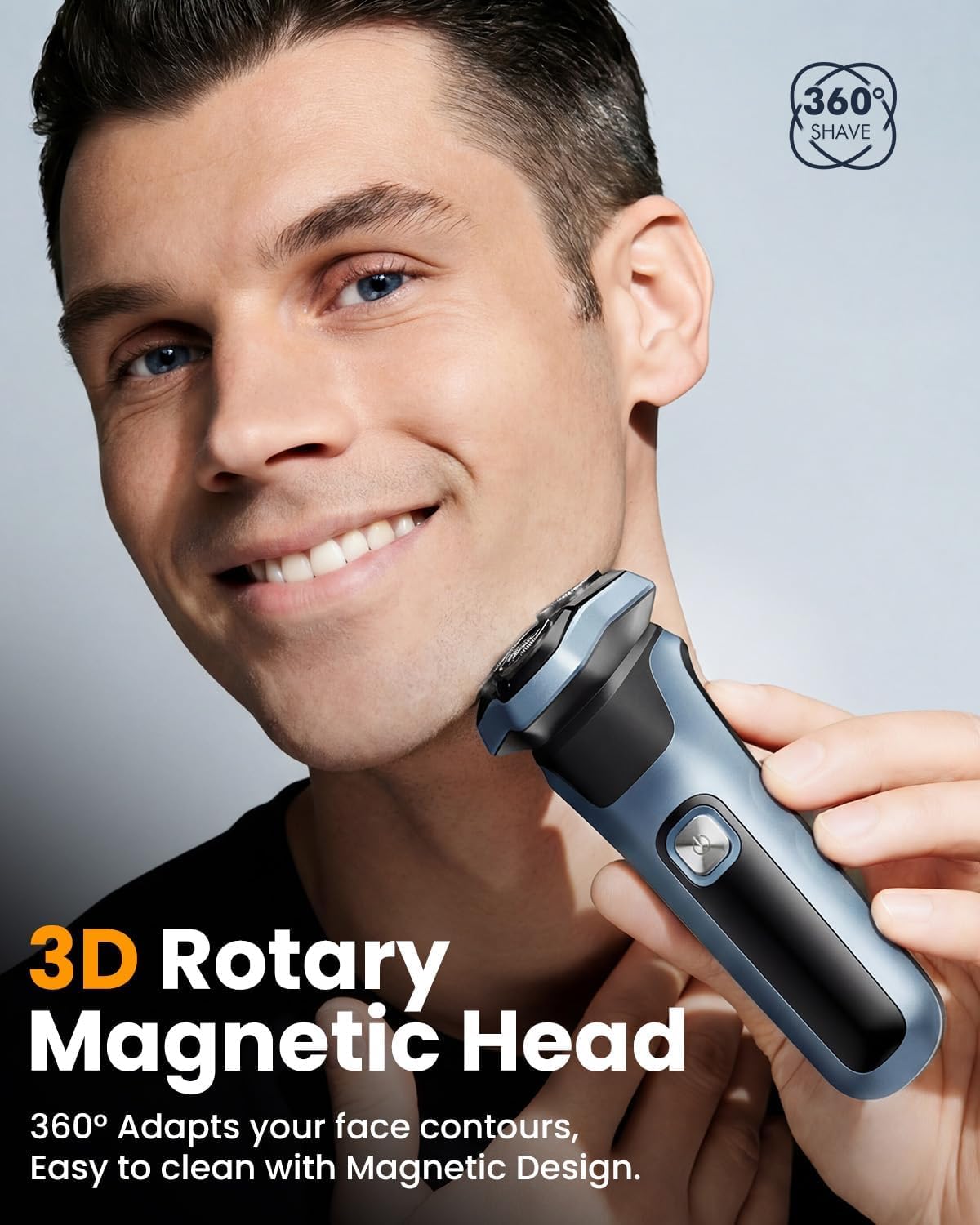 Rasoio elettrico da uomo per viso bagnato e asciutto 4D ricaricabile Rotary rasoio Trimmer 5000 cura della pelle sensibile e ricarica rapida USB – trimmer pop-up display LED, blocco da viaggio, durata