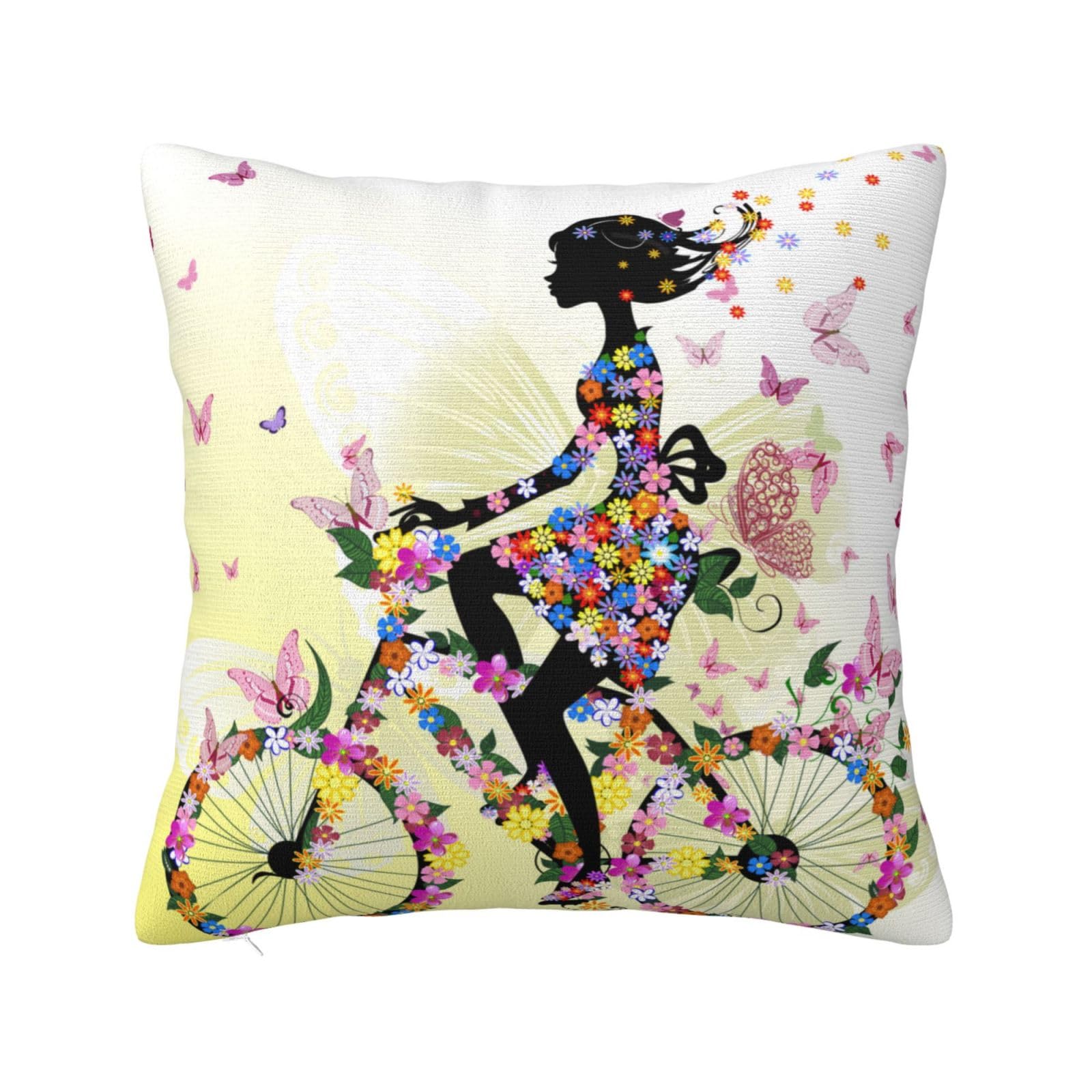 Girl Bicycle Butterfly Print Cushion Covers,Square Pillow Case Home Decorative For Men/Women Living Room Bedroom Sofa Chair 22"X22"