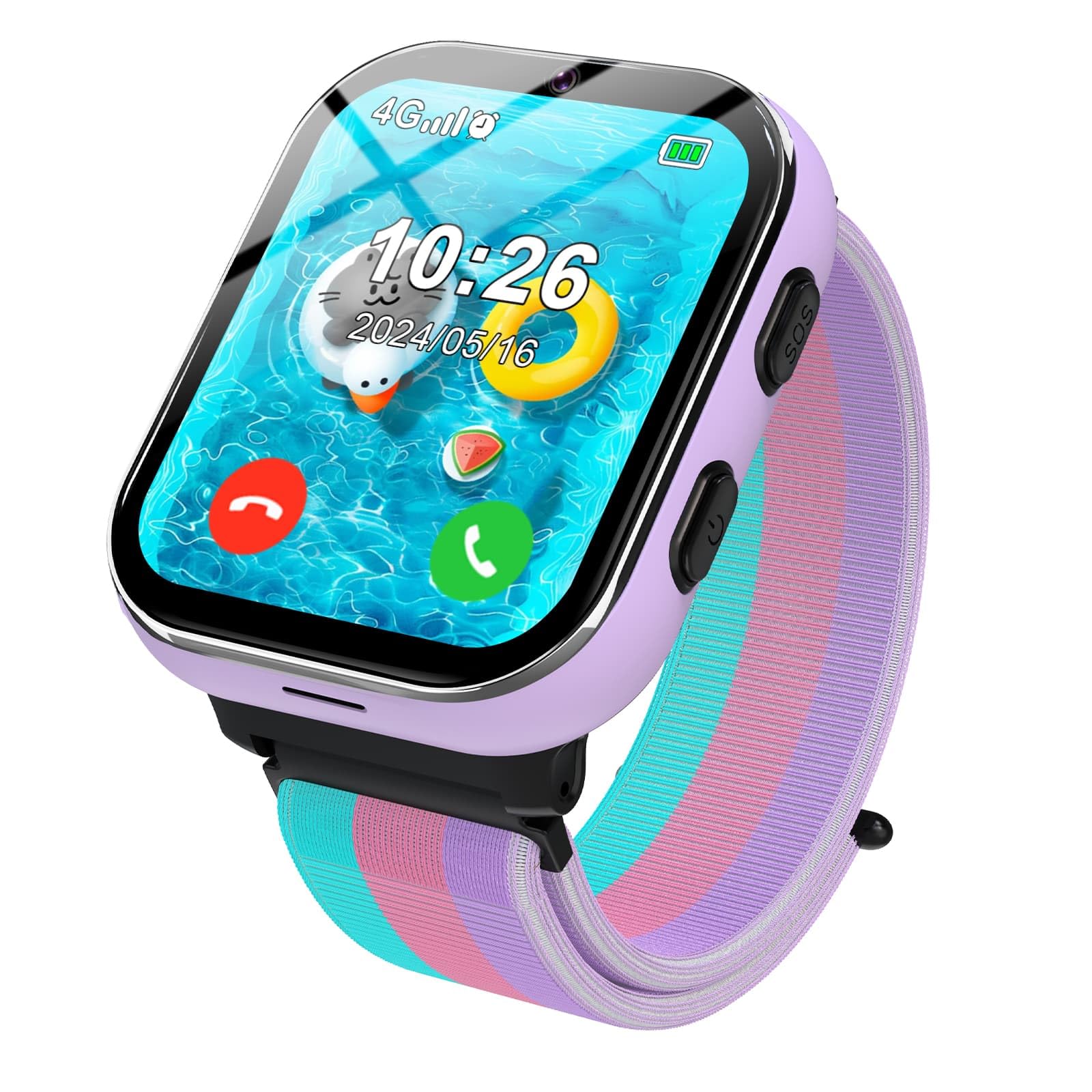 PTHTECHUS Smartwatch per bambini 4G, orologio telefonico per bambini con funzione di chiamata, chiamate bidirezionali, fotocamera, MP3, SOS, scheda di apprendimento, regalo per ragazzi e ragazze viola