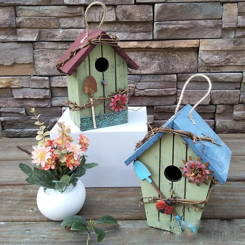 Antique Wooden Birdhouse Pendant, Outdoor Antique Craft Decorative Birdhouse, Wooden Hanging Garden Birdhouse Porch Patio Patio Decoration (E)