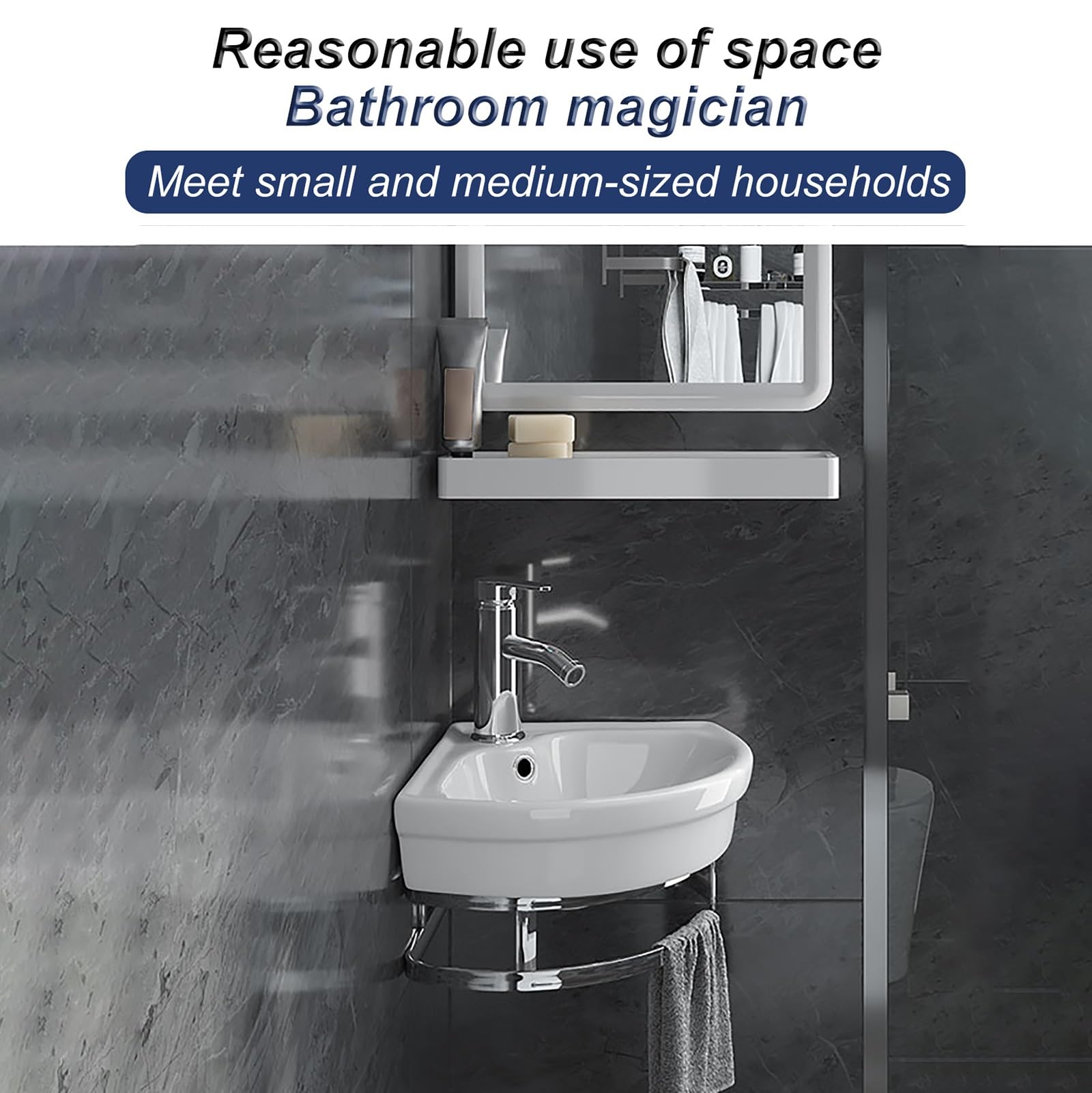 Lavello da bagno moderno ad angolo da 25,4 cm, piccolo lavabo da parete con rubinetto di scarico barra per asciugamani per cucina bagno fattoria