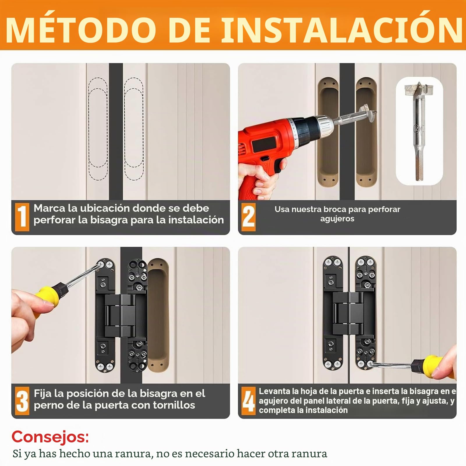 Bisagra de puerta oculta de 15.2 cm, silenciosa, bisagra oscilante de 180 grados, tope ajustable de 3 vías, 6 x 2.5 x 1 (2, negro)