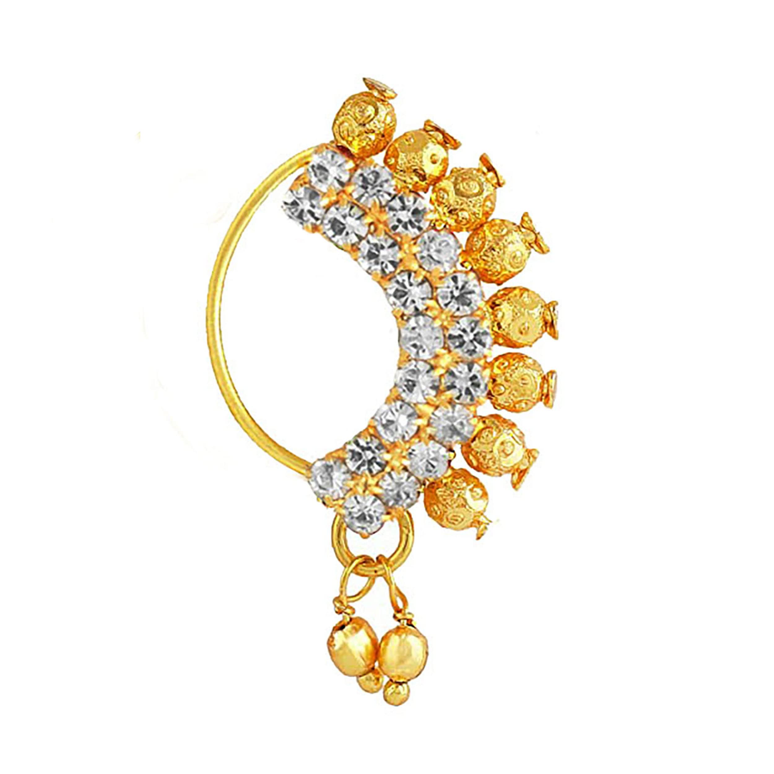 JEWELOPIA Maharashtrian Nath CZ Nose Stud Traditional Bridal Nath Wedding Jewellery Marathi AD Nose Stud Clip on Gold Plated Pressing Nath Nose Ring For Girls (White) (B0BJVMXB5M) Amazon Price History, Amazon Price Tracker