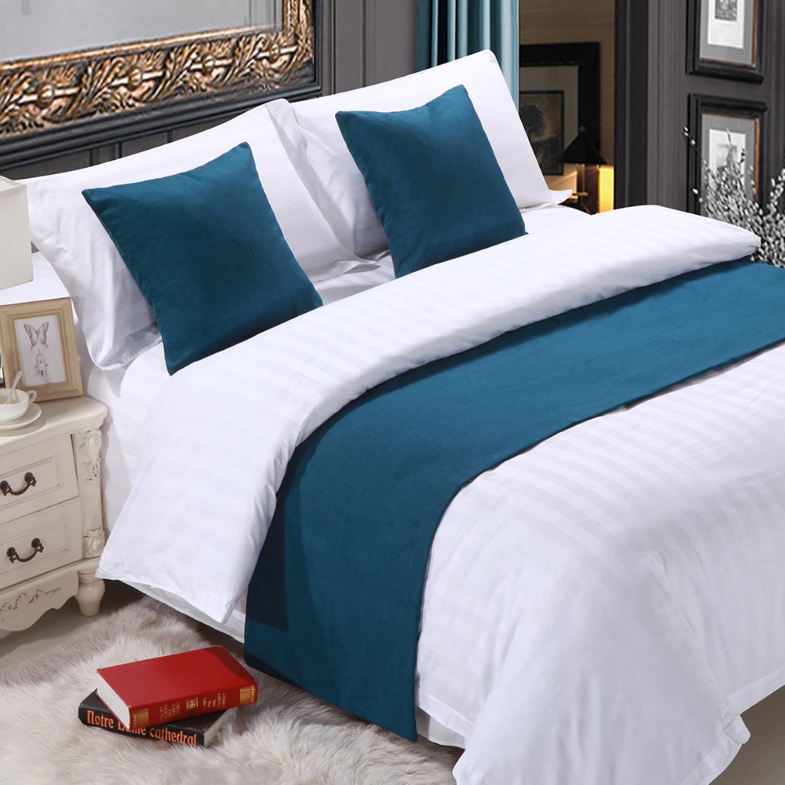 Bed Runner for Foot of Bed Bed Linen Bedspread Solid End Towel Cover Bedding Protection Bed Scarf for Hotel Bedroom Decor, Blue 50 * 260cm โ image 1