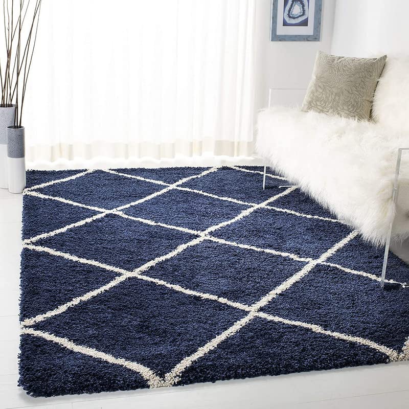 Image of Shaggy Carpet for Living Room Bedroom 2X6 FEET Fluffy Plush Area Rug, Thick Fur Floor Carpet Modern Cozy Rug for Home Decor, Kids Room Bedside Hall, Durable Comfortable Shaggy Rug (B6 BlueIvoryy,)