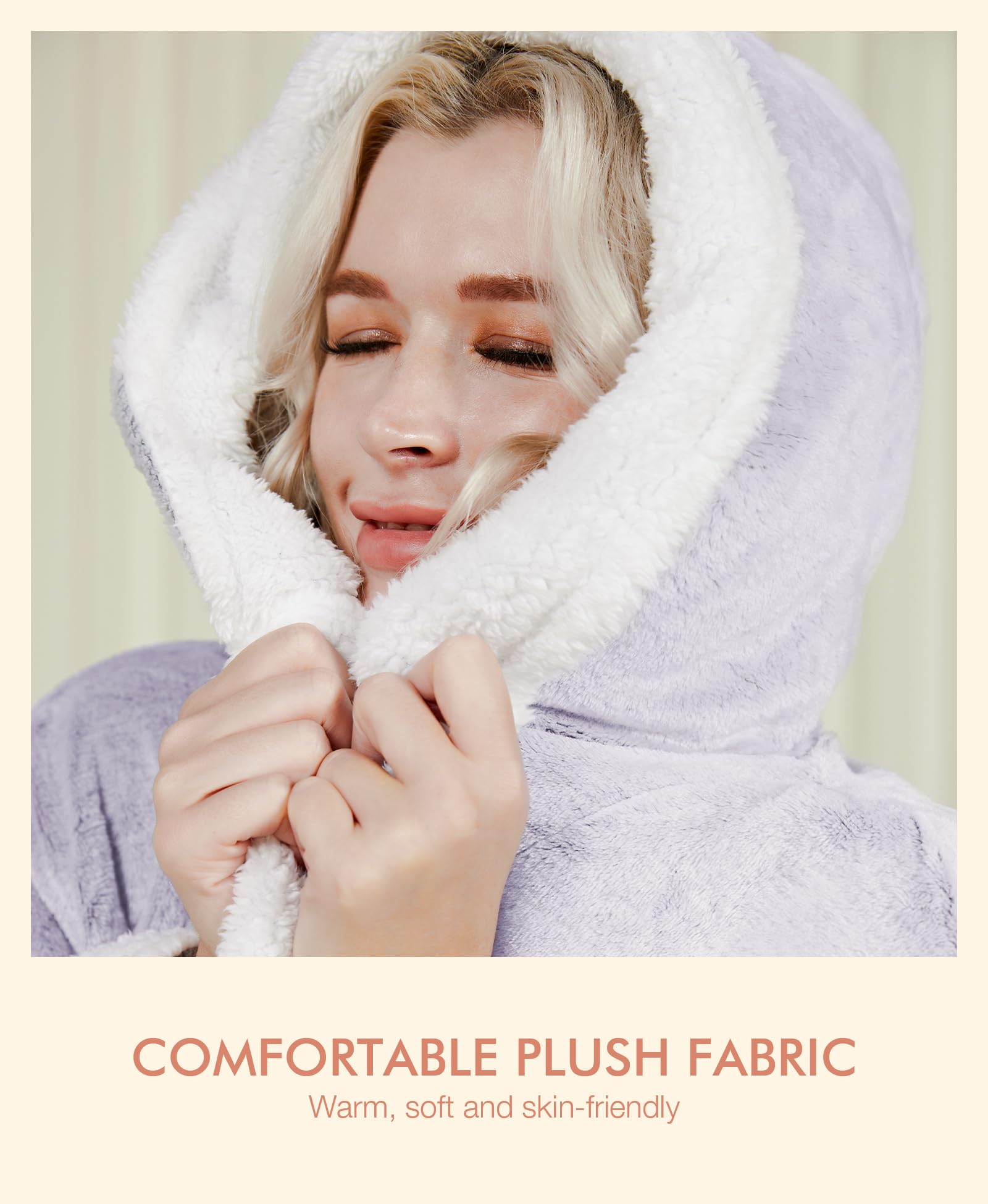 Plush Robes for Women - Womens Fleece Robes with Hood Long Cozy Bathrobe Soft and Warm Robe: Large Shimmer Purple