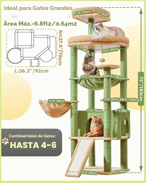 Foto 2 de 8 de Taoqimiao Árboles Rascadores para Gatos Grandes 183 cm, Plataformas Amplias