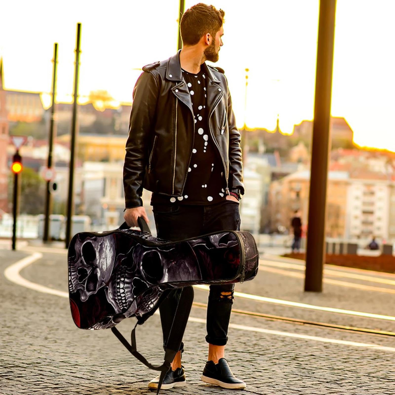 Halloween Skull 56 - Bolsa para guitarra acústica con 2 bolsillos, correa ajustable para el hombro y colgador trasero, adecuada para guitarras eléctricas, bajos y guitarras clásicas, Calavera de