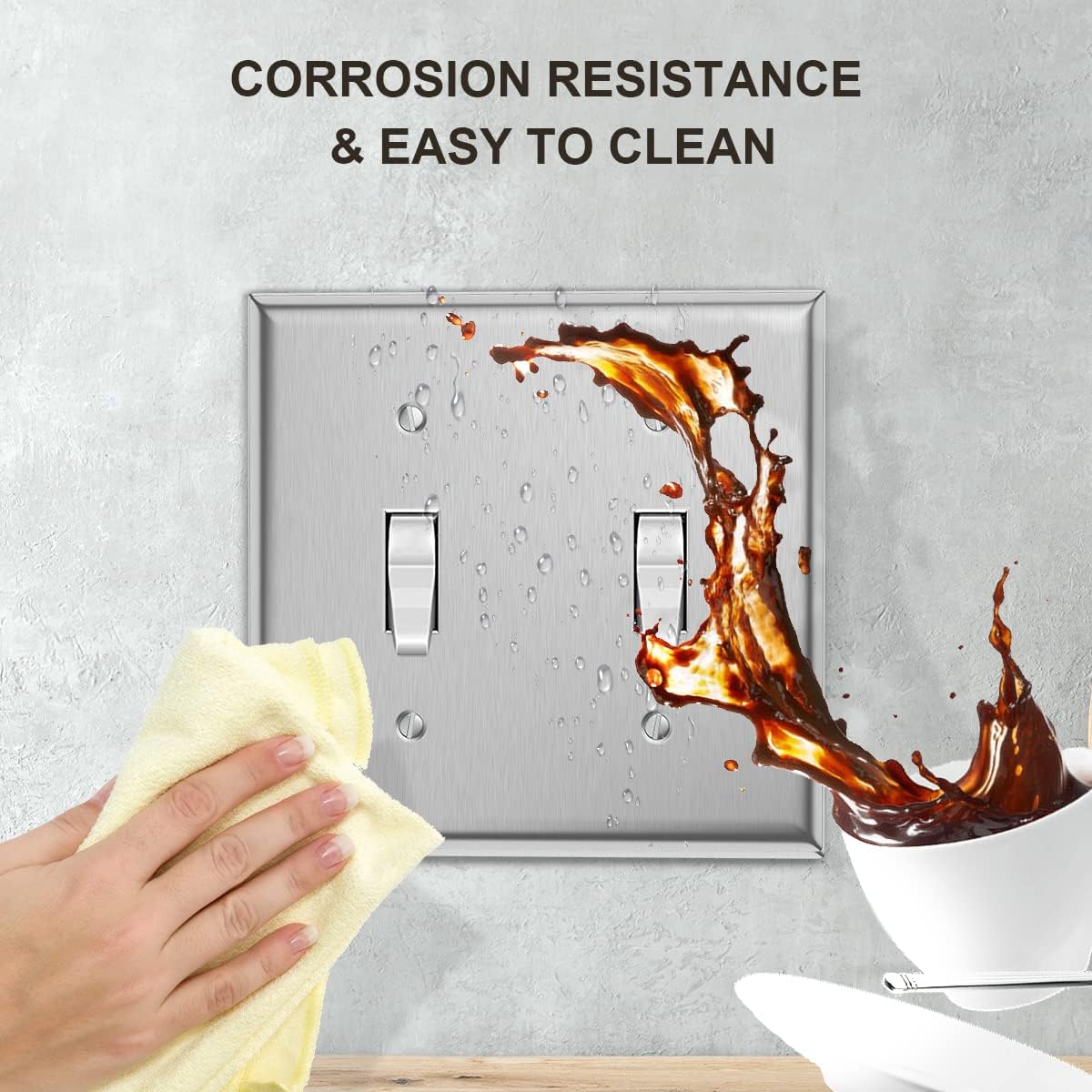 Double Toggle 2-Gang Wall Switch Plate Covers Anti-Corrosion Stainless Steel Light Switch Cover, 4.52 in H x 4.56 in L