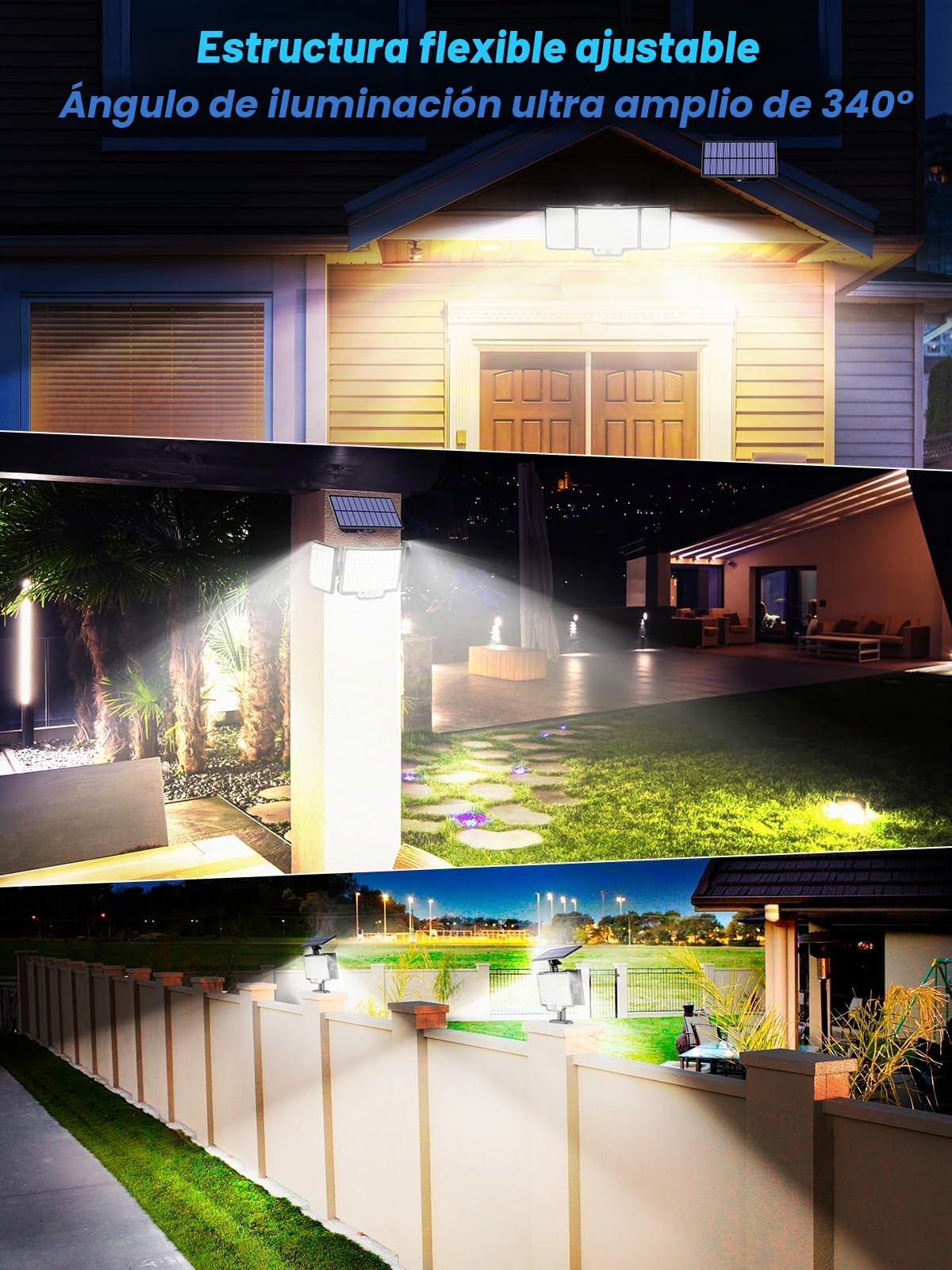 Luz Solar Exterior 212 LED, Focos Led Exterior Solares Sensor de Movimiento, 2200mAh Luces Solares IP65 Impermeable, Lampara Solar con Mando a Distancia (1 Paquete - Blanco Frío)