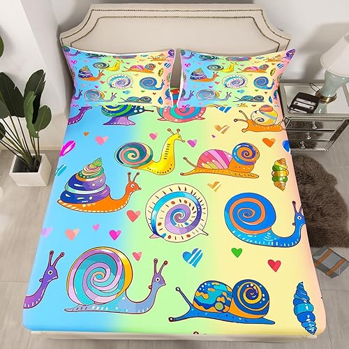 Miniatura 2 de Juego de sábanas de arcoíris tamaño Queen, juego de sábanas de caracoles para niños y niñas, sábanas degradadas degradadas, sábana bajera plana de