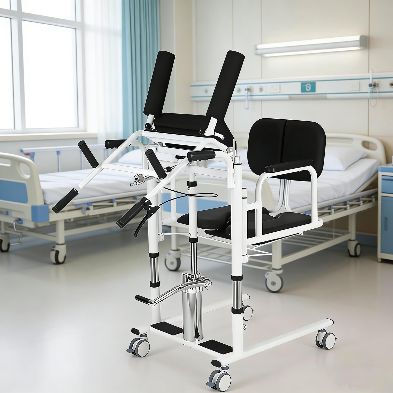 Silla Multifuncional de Transferencia de Pacientes con Altura Ajustable, Silla de Ruedas y Mesa de Comedor para el Cuidado de Ancianos y Asistencia de Movilidad Black