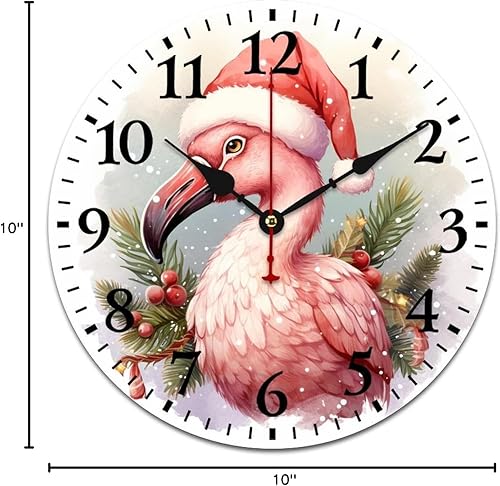 Miniatura 9 de Relojes de pared de 10 pulgadas, sombrero de Navidad, flamenco, reloj colgante de madera, silencioso, sin tictac, números arábigos, estilo país,