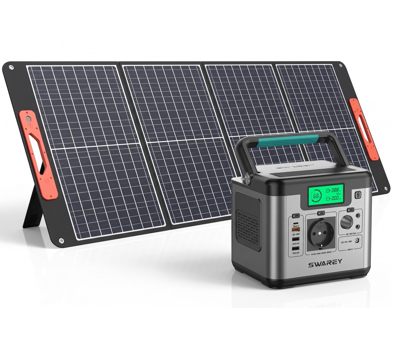 Tragbares Powerstation S500 mit 100W Solarpanel, 518Wh Solargenerator, 500W(Spitze 1000W) AC Ausgang, 65W USB-C Anschluss für Party Reise Camping Wohnmobil Notfall