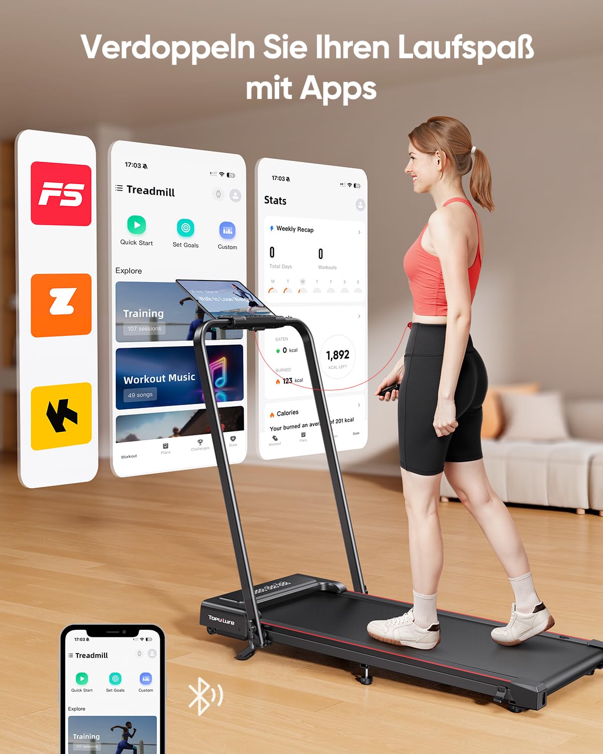 Laufband für Zuhause mit 9% Neigung, 12 km/h Klappbar Laufband mit Steigung, 2.5HP Leiser Motor, 4 IN 1 Under Desk Schreibtisch Treadmill für Zuhause & Büro