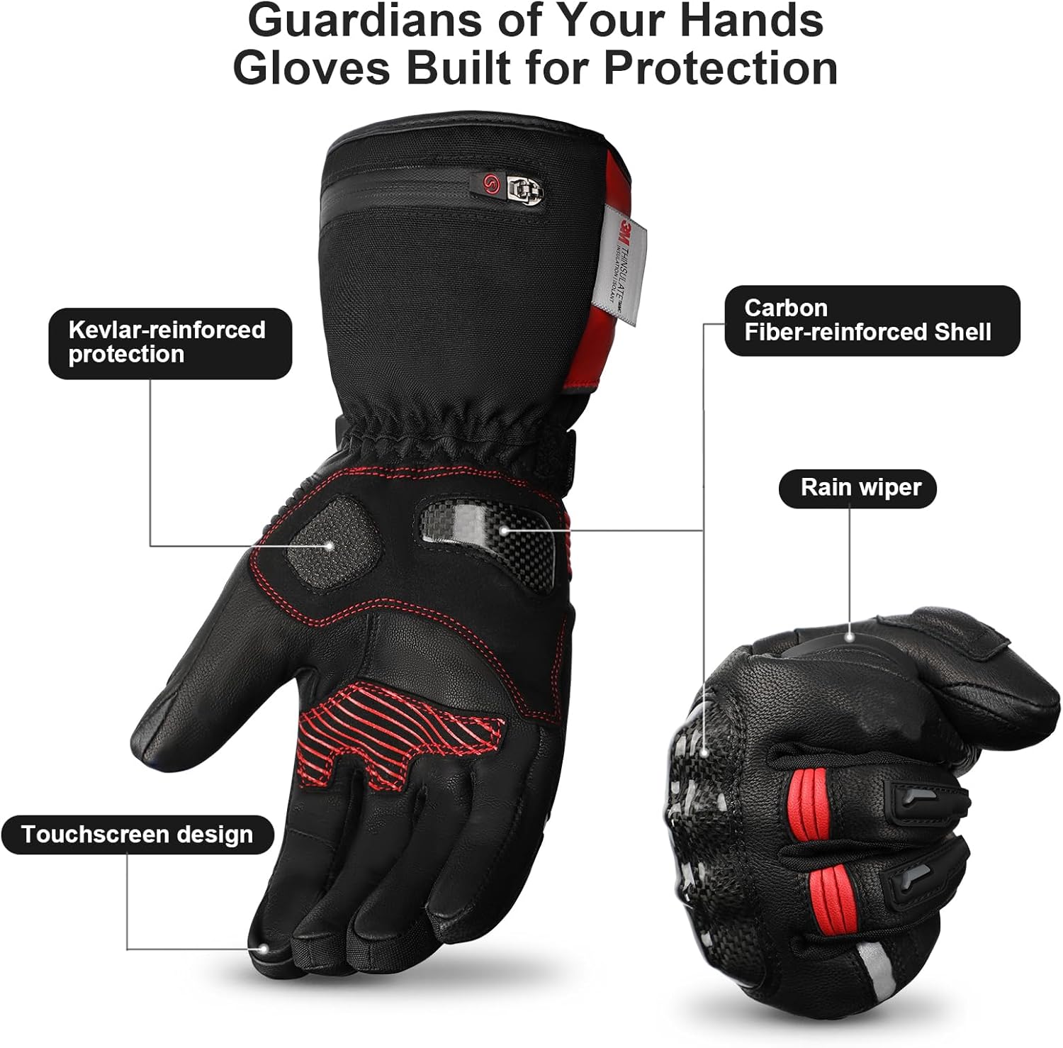 SNOW DEER Heated Motorcycle Gloves for Men Women,3000mAh Rechargeable Battery,Dual Heating Zones (Fingers and Back Hand),Waterproof Windproof Cold Weather,3 Heat Settings,Touchscree - Image 3