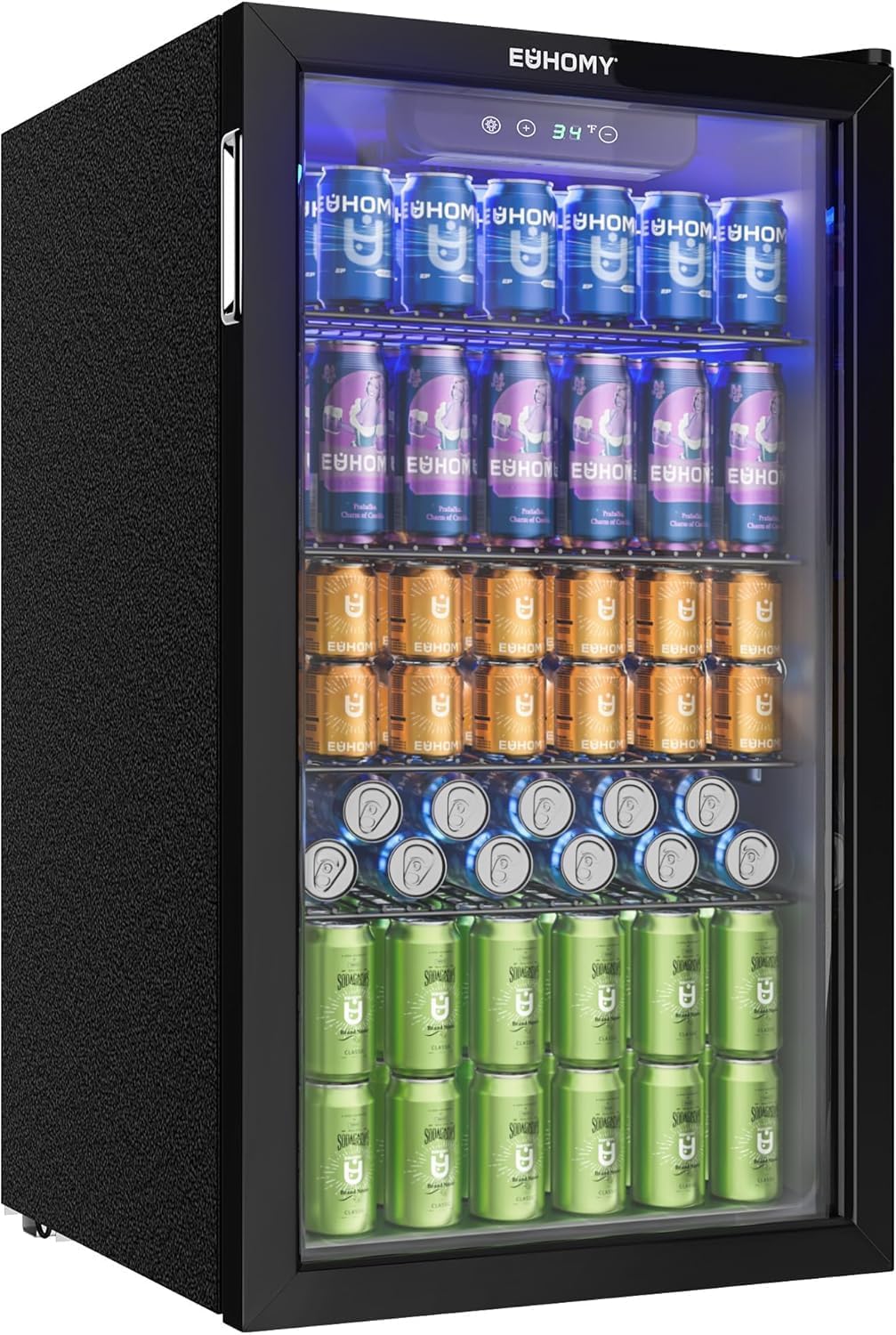 EUHOMY Réfrigérateur à Boissons 90 L Avec Porte Vitrée, Mini Frigo Pour 126 Canettes, Mini Réfrigérateur Avec étagères Réglables, Idéal Comme Cave à Vin, Mini Réfrigérateur Pour Bureau ou Bar Noir
