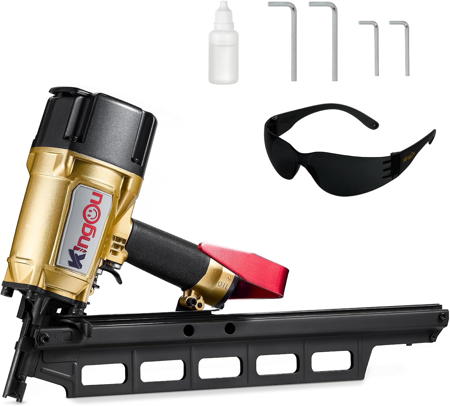 KingOu NR2183 21 Degree Aluminum Magazine, Pneumatic Framing nail gun, 2-Inch up to 3-1/4-Inch Plastic Collated Full Head Framing Nails, Framing, Wooden House Building, Fencing