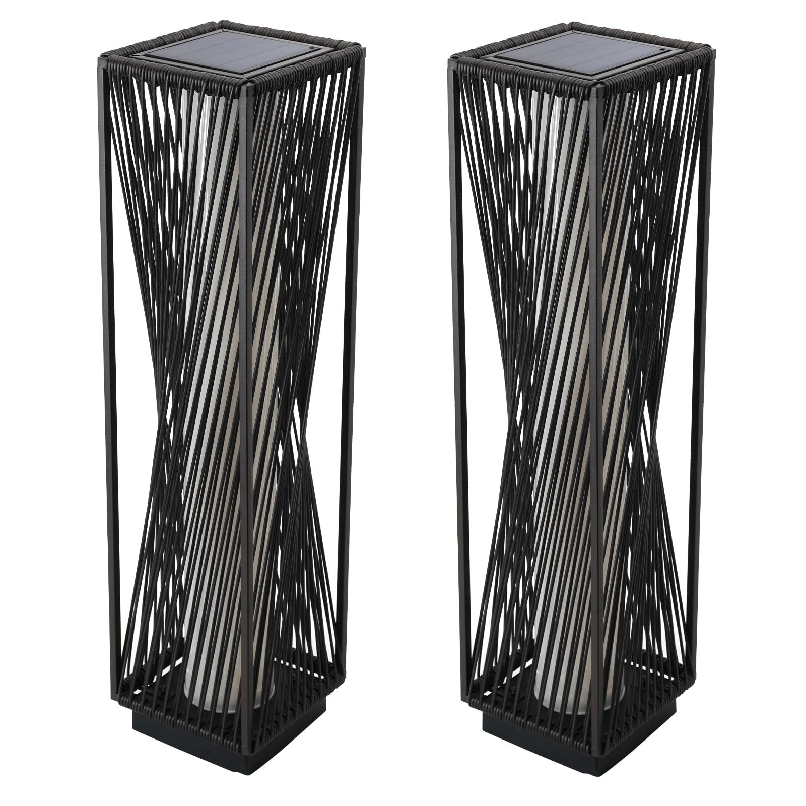 Solar Yard 2 Piece Outdoor Solar Floor Lamp Resin Wicker Solar Light Outdoor Waterproof for Yard, Garden, Pathway, Deck, Dazzle Dance (Brown 2 Piece)